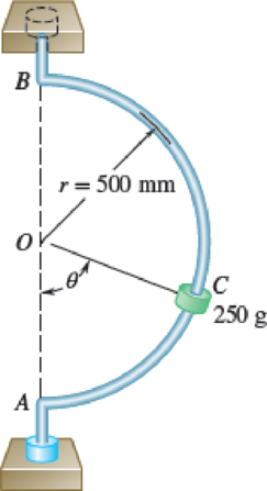 Chapter 12.1, Problem 12.64P, A small 250-g collar C can slide on a semicircular rod which is made to rotate about the vertical AB 