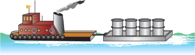 Chapter 12.1, Problem 12.8P, A tugboat pulls a small barge through a harbor. The propeller thrust minus the drag produces a net 
