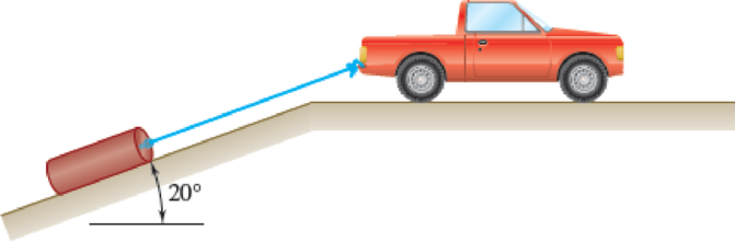 Chapter 13.3, Problem 13.122P, A truck is hauling a 300-kg log out of a ditch using a winch attached to the back of the truck. 