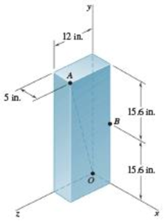 Chapter 15.1, Problem 15.13P, The rectangular block shown rotates about the diagonal OA with an angular velocity of 3.38 rad/s 