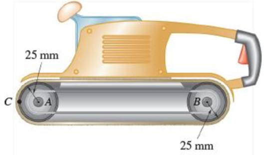 Chapter 15.1, Problem 15.21P, The rated speed of drum B of the belt sander shown is 2400 rpm. When the power is turned off, it is 