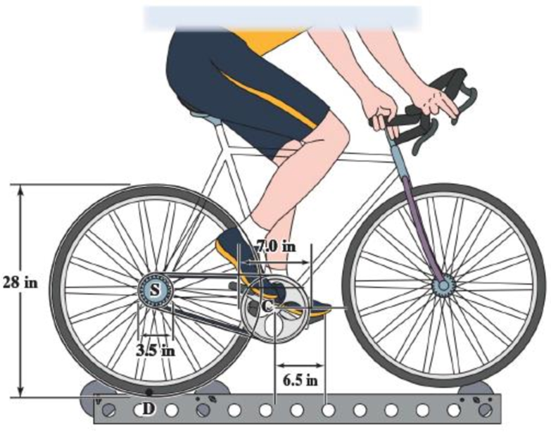 Chapter 15.1, Problem 15.23P, A cyclist uses a stationary trainer during the winter to keep in shape. Knowing that she pushes down 