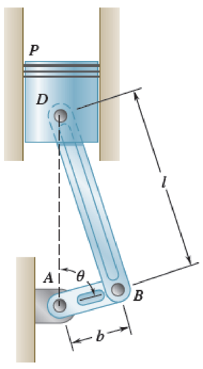 Chapter 15.2, Problem 15.61P, In the engine system shown, l = 160 mm and b = 60 mm. Knowing that the crank AB rotates with a 