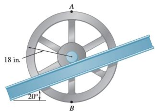 Chapter 15.4, Problem 15.112P, The 18-in.-radius flywheel is rigidly attached to a 1.5-in.-radius shaft that can roll along 
