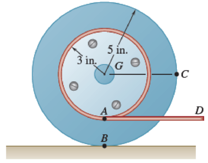 Chapter 15.4, Problem 15.113P, 15.113 and 15.114A 3-in.-radius drum is rigidly attached to a 5-in.- radius drum as shown. One of 
