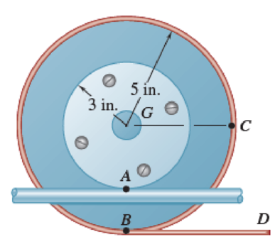 Chapter 15.4, Problem 15.114P, 15.113 and 15.114A 3-in.-radius drum is rigidly attached to a 5-in.- radius drum as shown. One of 
