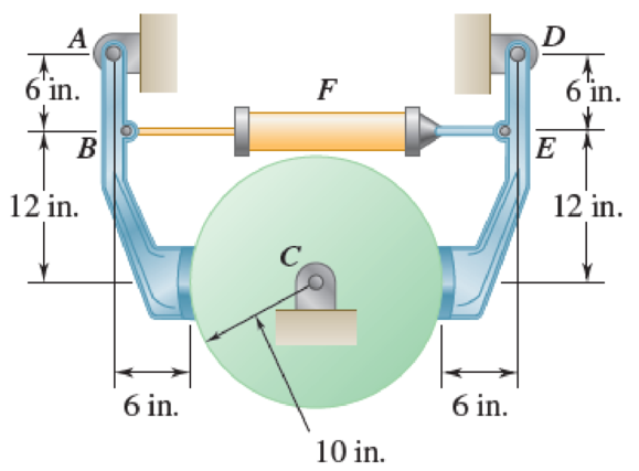 Chapter 16.1, Problem 16.27P, The 10-in.-radius brake drum is attached to a larger flywheel that is not shown. The total mass 