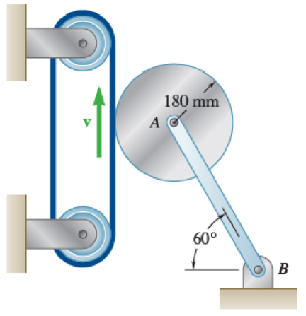 Chapter 16.1, Problem 16.30P, The 180-mm-radius disk is at rest when it is placed in contact with a belt moving at a constant 