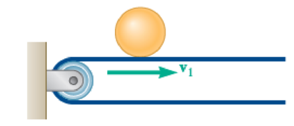 Chapter 16.1, Problem 16.73P, A uniform sphere of radius r and mass m is placed with no initial velocity on a belt that moves to 