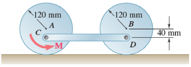 Chapter 16.2, Problem 16.109P, Two uniform disks A and B, each with a mass of 2 kg, are connected by a 2.5-kg rod CD as shown. A 