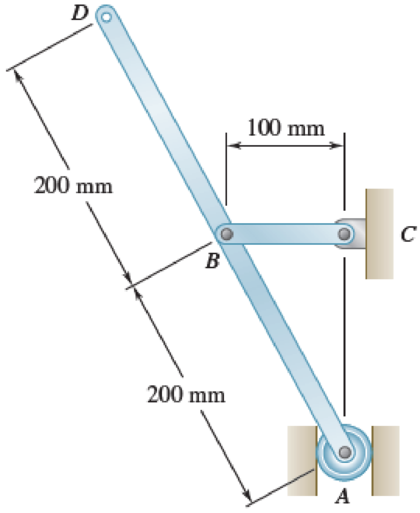 Chapter 16.2, Problem 16.124P, The 4-kg uniform rod ABD is attached to the crank BC and is fitted with a small wheel that can roll 