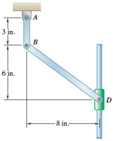 Chapter 16.2, Problem 16.125P, The 3-lb uniform rod BD is connected to crank AB and to a collar of negligible weight. A couple (not 