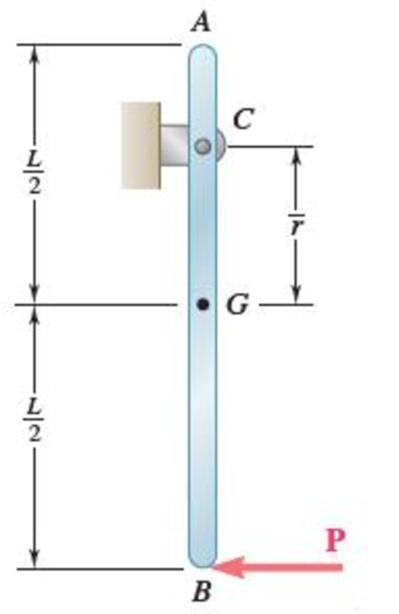 Chapter 16.2, Problem 16.76P, A uniform slender rod of length L = 900 mm and mass m = 4 kg is suspended from a hinge at C. Knowing 