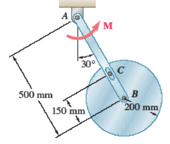 Chapter 16.2, Problem 16.91P, A 9-kg uniform disk is attached to the 5-kg slender rod AB by means of frictionless pins at B and C. 