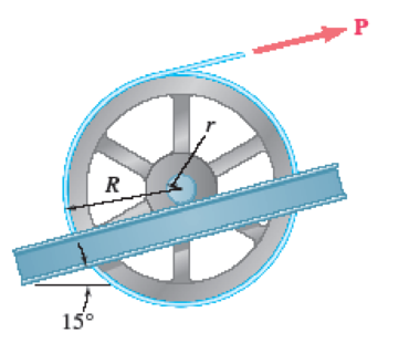 Chapter 16.2, Problem 16.97P, A 40-kg flywheel of radius R = 0.5 m is rigidly attached to a shaft of radius r = 0.05 m that can 