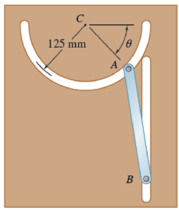 Chapter 17, Problem 17.140RP, The motion of the slender 250-mm rod AB is guided by pins at A and B that slide freely in slots cut 