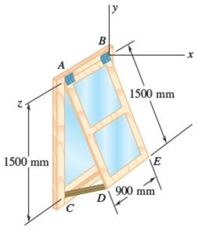 Chapter 17.1, Problem 17.20P, A 10-kg storm window measuring 900  1500 mm is held by hinges at A and B. In the position shown, it 