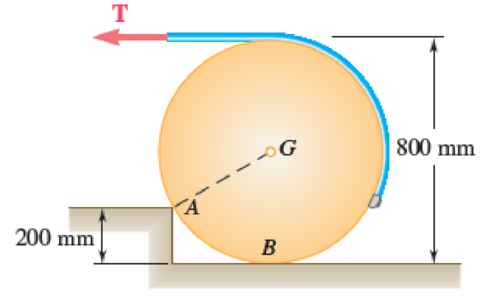 Chapter 17.1, Problem 17.25P, A 100-kg solid cylindrical disk, 800 mm in diameter, is to be raised over a 200-mm obstruction. A 