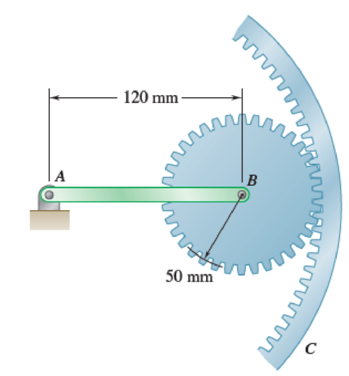 Chapter 17.1, Problem 17.35P, The 1.5-kg uniform slender bar AB is connected to the 3-kg gear B that meshes with the stationary 