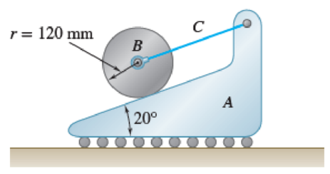 Chapter 17.2, Problem 17.94P, The 4-kg cylinder B and the 3-kg wedge A are at rest in the position shown. Cord C connecting the 