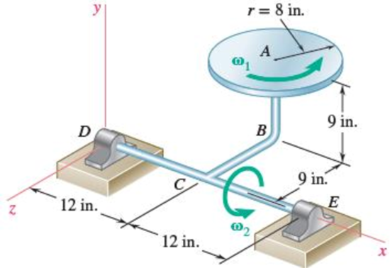 Chapter 18.1, Problem 18.4P, A homogeneous disk of weight W = 6 lb rotates at the constant rate 1 = 16 rad/s with respect to arm 