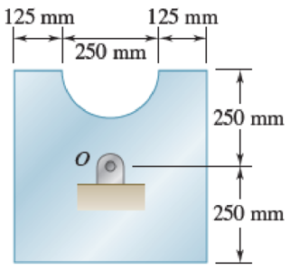 Chapter 19.2, Problem 19.48P, A semicircular hole is cut in a uniform square plate that is attached to a frictionless pin at its 