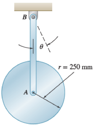 Chapter 19.2, Problem 19.49P, A uniform disk of radius r = 250 mm is attached at A to a 650-mm rod AB of negligible mass that can 