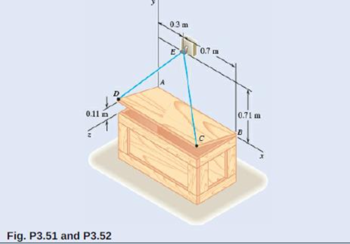 Chapter 3.2, Problem 3.52P, 3.52The 0.61  1.00-m lid ABCD of a storage bin is hinged along side AB and is held open by looping 