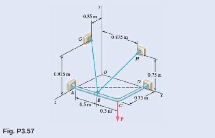 Chapter 3.2, Problem 3.57P, The frame ACD is hinged at A and D and is supported by a cable that passes through a ring at B and 