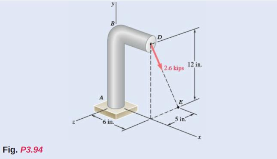 Chapter 3.3, Problem 3.94P, A 2.6-kip force is applied at point D of the cast-iron post shown. Replace that force with an 
