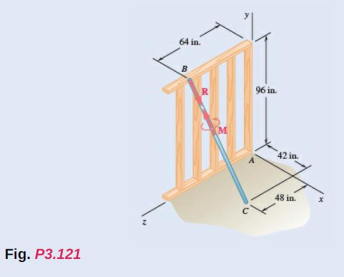Chapter 3.4, Problem 3.121P, As an adjustable brace BC is used to bring a wall into plumb, the force-couple system shown is 