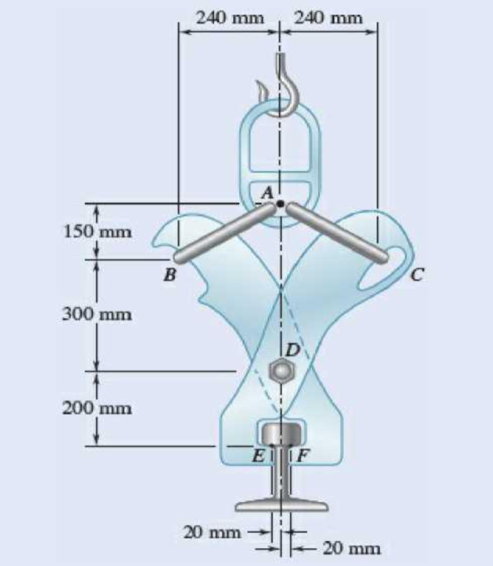 Chapter 6.4, Problem 6.143P, A 9-m length of railroad rail of mass 40 kg/m is lifted by the tongs shown. Determine the forces 