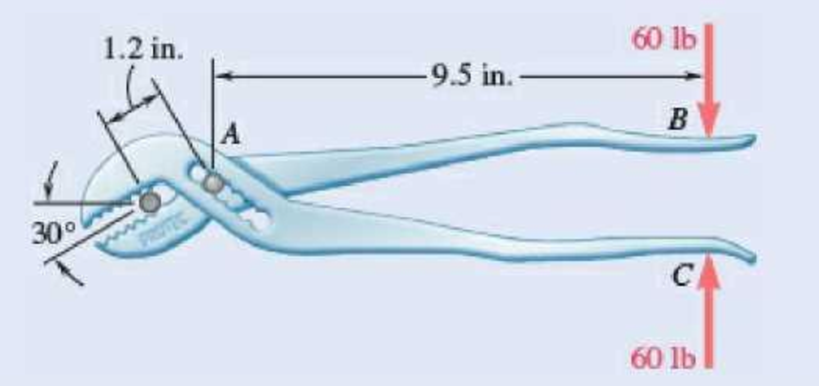 Chapter 6.4, Problem 6.145P, The pliers shown are used to grip a 0.3-in.-diameter rod. Knowing that two 60-lb forces are applied 