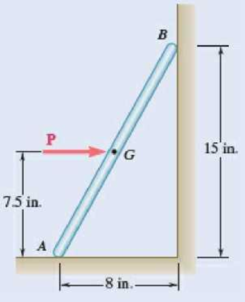 Chapter 8.1, Problem 8.23P, The 10-lb uniform rod AB is held in the position shown by the force P. Knowing that the coefficient 