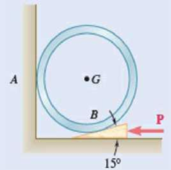 Chapter 8.2, Problem 8.64P, A 15 wedge is forced under a 50-kg pipe as shown. The coefficient of static friction at all surfaces 