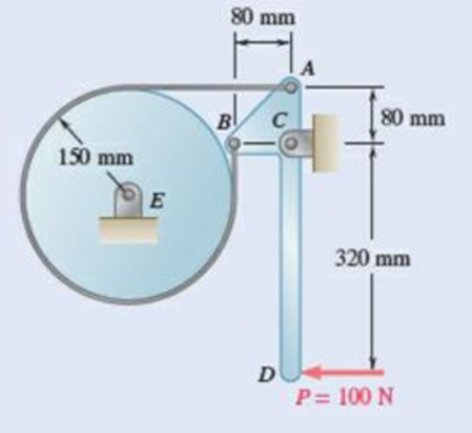 Chapter 8.4, Problem 8.109P, A band belt is used to control the speed of a flywheel as shown. Determine the magnitude of the 
