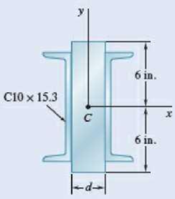 Chapter 9.2, Problem 9.50P, Two channels are welded to a d  12-in. steel plate as shown. Determine the width d for which the 