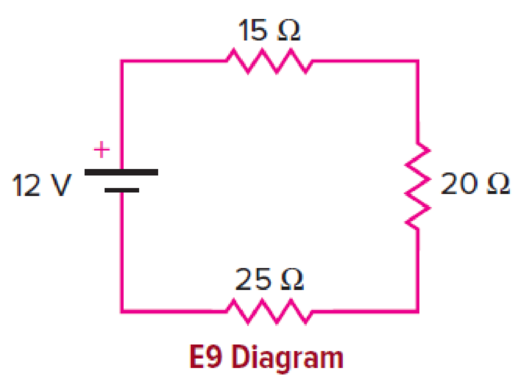 Chapter 13, Problem 9E, Three resistors are connected to a 12-V battery as shown. The internal resistance of the battery is 