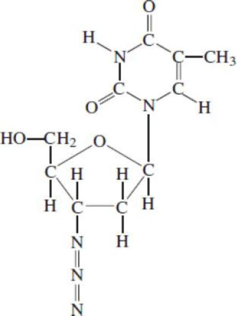 Chapter 10, Problem 10.92QP, 3-azido-3-deoxythymidine, shown here, commonly known as AZT, is one of the drugs used to treat 