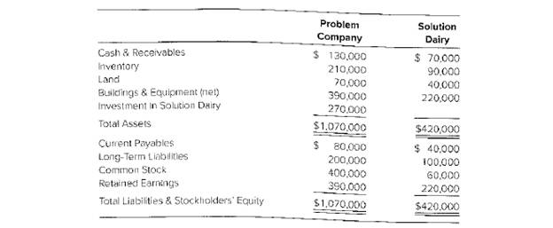 Chapter 5, Problem 5.5E, Balance Sheet Worksheet Problem Company owns 90 percent of Solution Dairy’s stock. The balance 