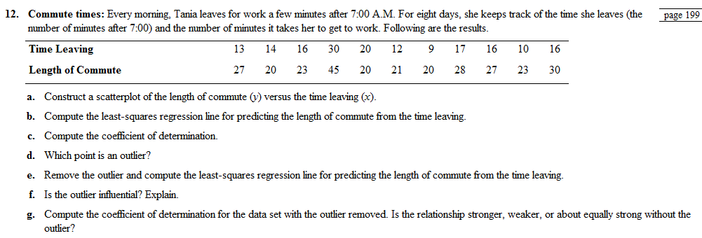 Chapter 4, Problem 12RE, Commute times: Every morning, Tania leaves for work a few minutes after 7:00 A.M. For eight days, 