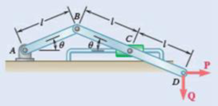 Chapter 10.1, Problem 10.26P, Determine the value of  corresponding to theequilibrium position of the mechanism of Prob.10.14 when 