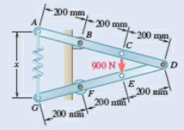 Chapter 10.1, Problem 10.32P, Two bars AD and DG are connected by a pin at Dand by a spring AG. Knowing that the spring is 300mm 