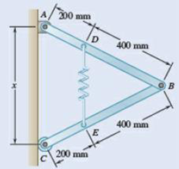 Chapter 10.1, Problem 10.34P, Two 5-kg bars AB and BC are connected by a pin atB and by a spring DE. Knowing that the spring is150 