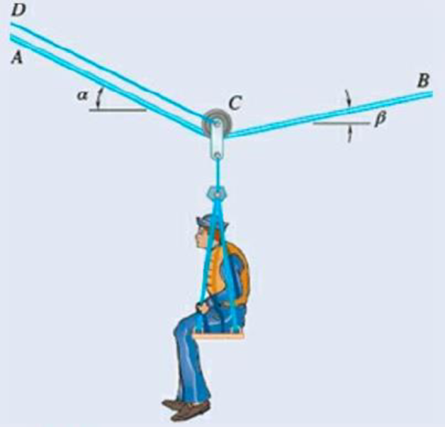 Chapter 2.3, Problem 2.55P, A sailor is being rescued using a boatswains chair that is suspended from a pulley that can roll 