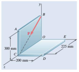 Chapter 3.1, Problem 3.24P, A force P of magnitude 200 N acts along the diagonal BC of the bent plate shown. Determine the 