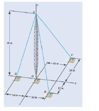 Chapter 3.2, Problem 3.37P, Three cables are attached to the top of the tower at A. Determine the angle formed by cables AB and 