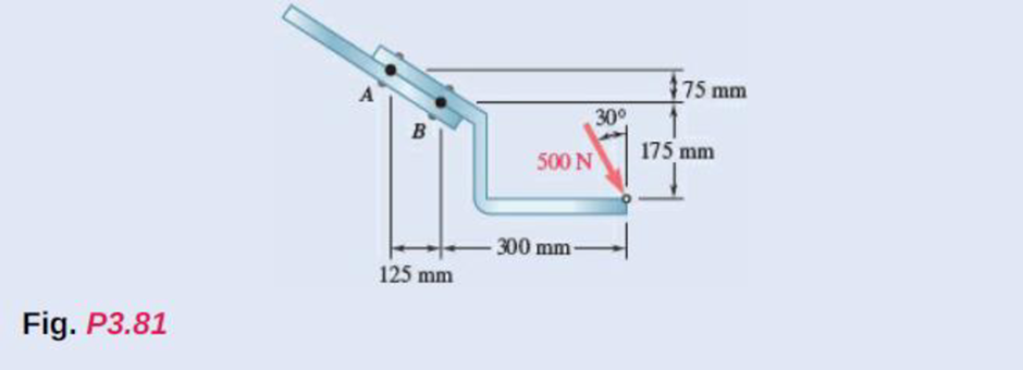 Chapter 3.3, Problem 3.81P, A 500-N force is applied to a bent plate as shown. Determine (a) an equivalent force-couple system 