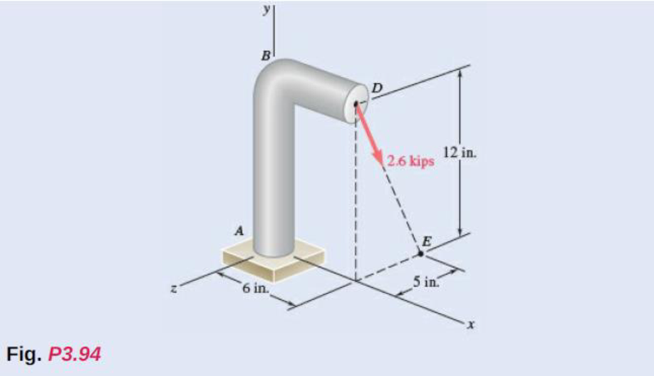 Chapter 3.3, Problem 3.94P, A 2.6-kip force is applied at point D of the cast-iron post shown. Replace that force with an 