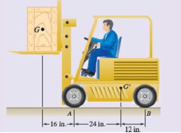 Chapter 4, Problem 4.142RP, A 3200-lb forklift truck is used to lift a 1700-lb crate. Determine the reaction at each of the two 